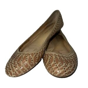 Gianni Bini Flats Womens 7.5M Beige Fabric & Patton w Rhinestones Slip On Ballet